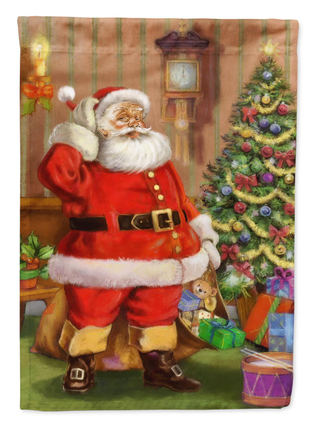 Christmas Santa by the Tree Flag Canvas House Size APH4691CHF
