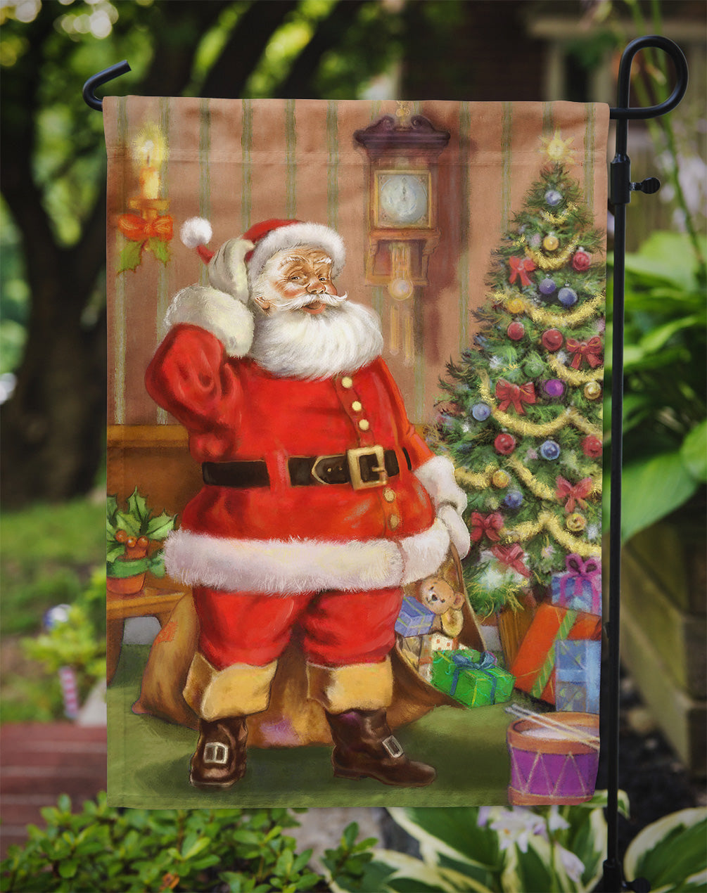 Christmas Santa by the Tree Flag Garden Size APH4691GF