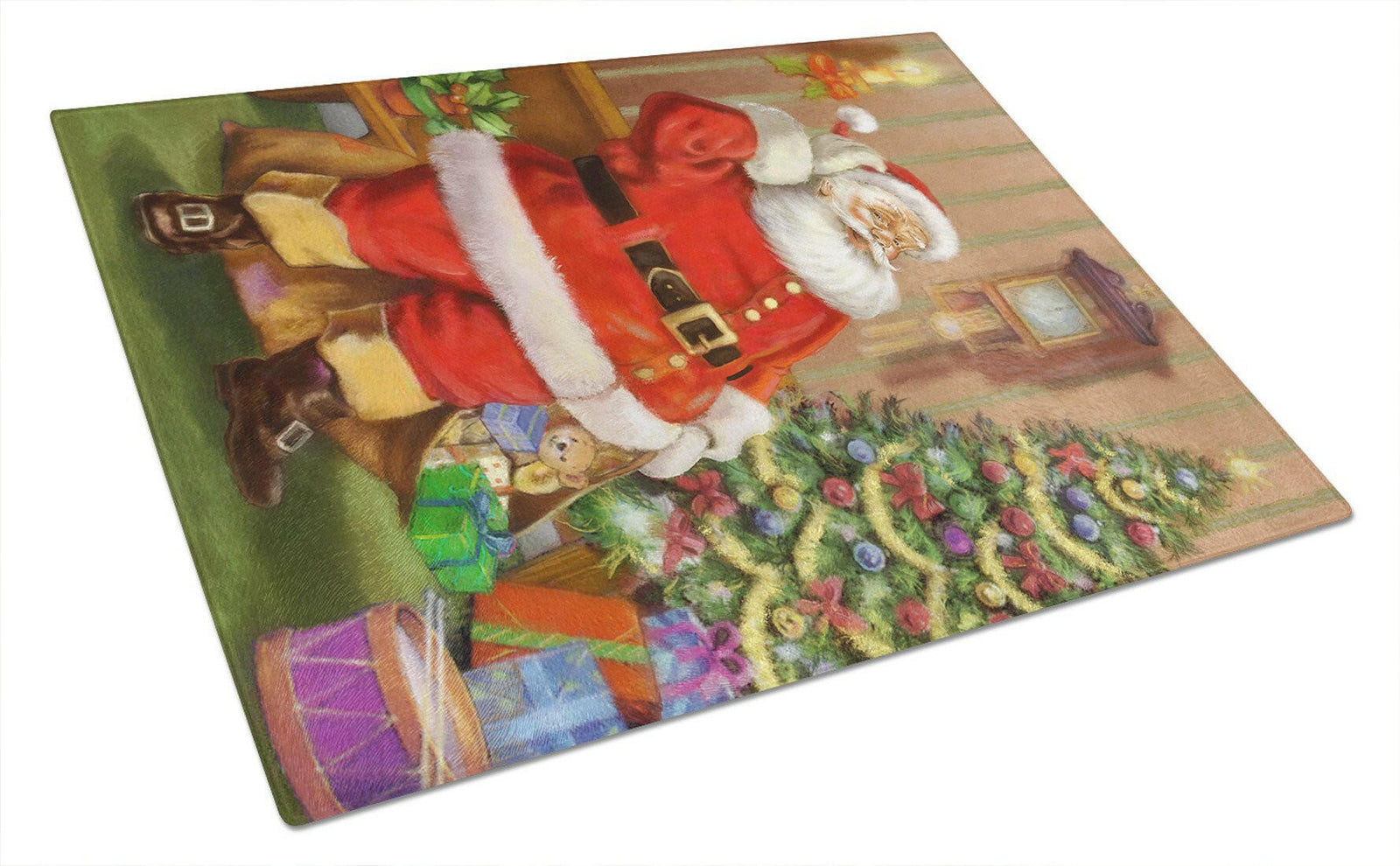 Christmas Santa by the Tree Glass Cutting Board Large APH4691LCB by Caroline's Treasures