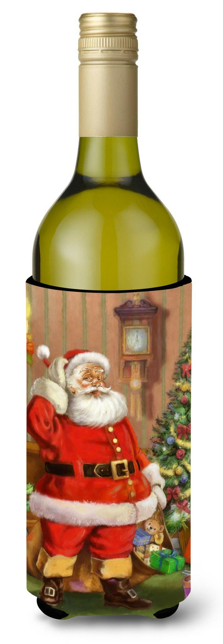 Christmas Santa by the Tree Wine Bottle Beverage Insulator Hugger APH4691LITERK by Caroline&#39;s Treasures