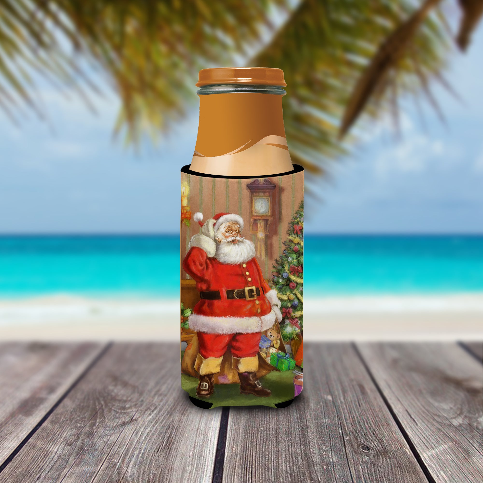Christmas Santa by the Tree Ultra Beverage Insulators for slim cans APH4691MUK  the-store.com.