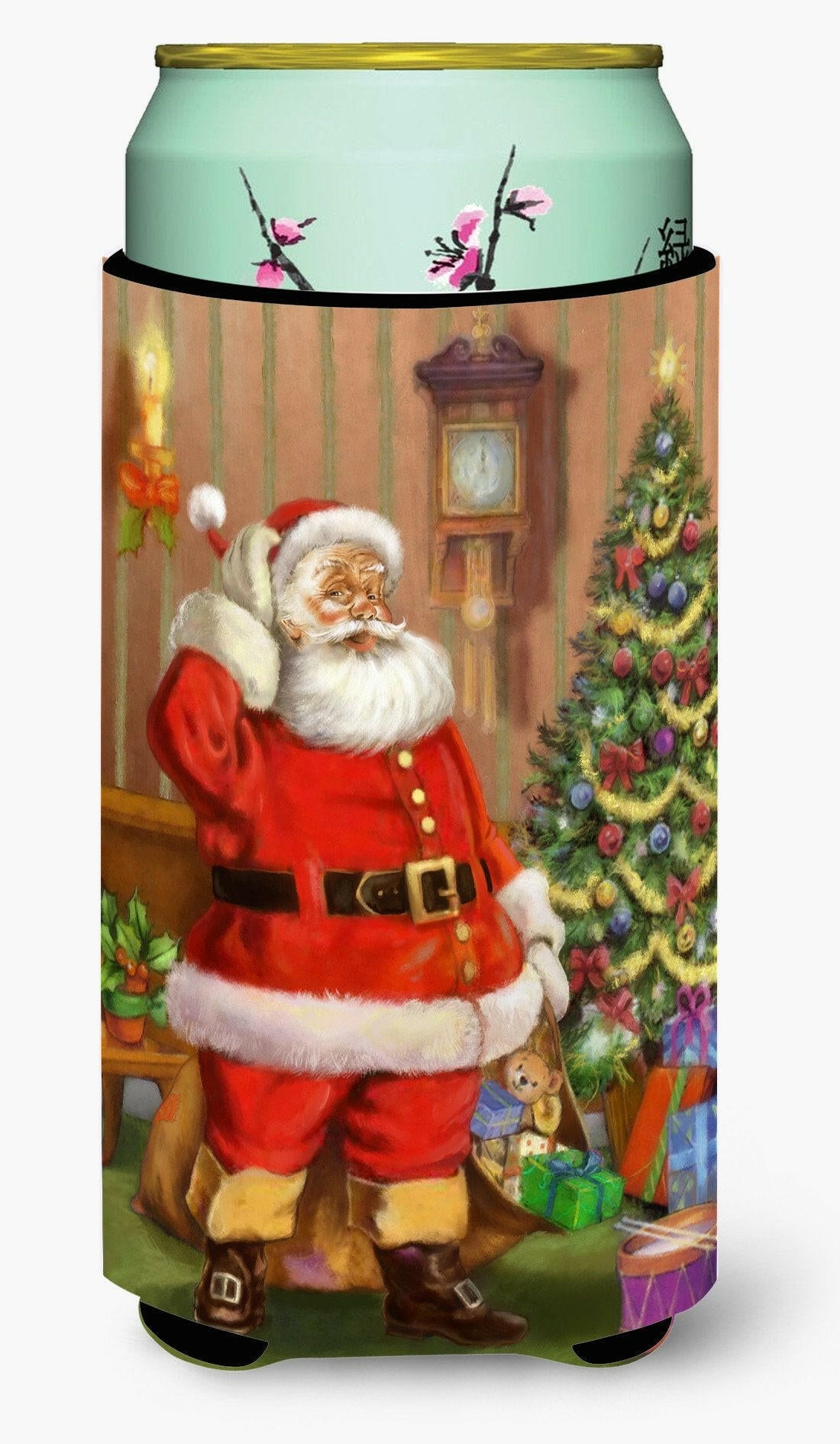 Christmas Santa by the Tree Tall Boy Beverage Insulator Hugger APH4691TBC by Caroline's Treasures