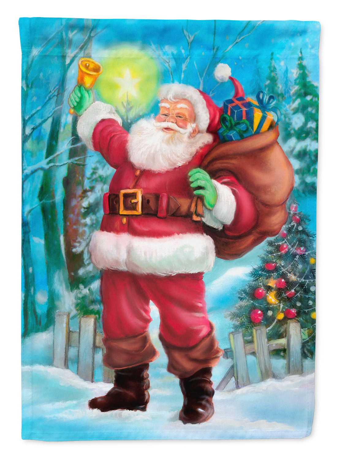 Christmas Santa Rining the Bell Flag Canvas House Size APH5001CHF  the-store.com.