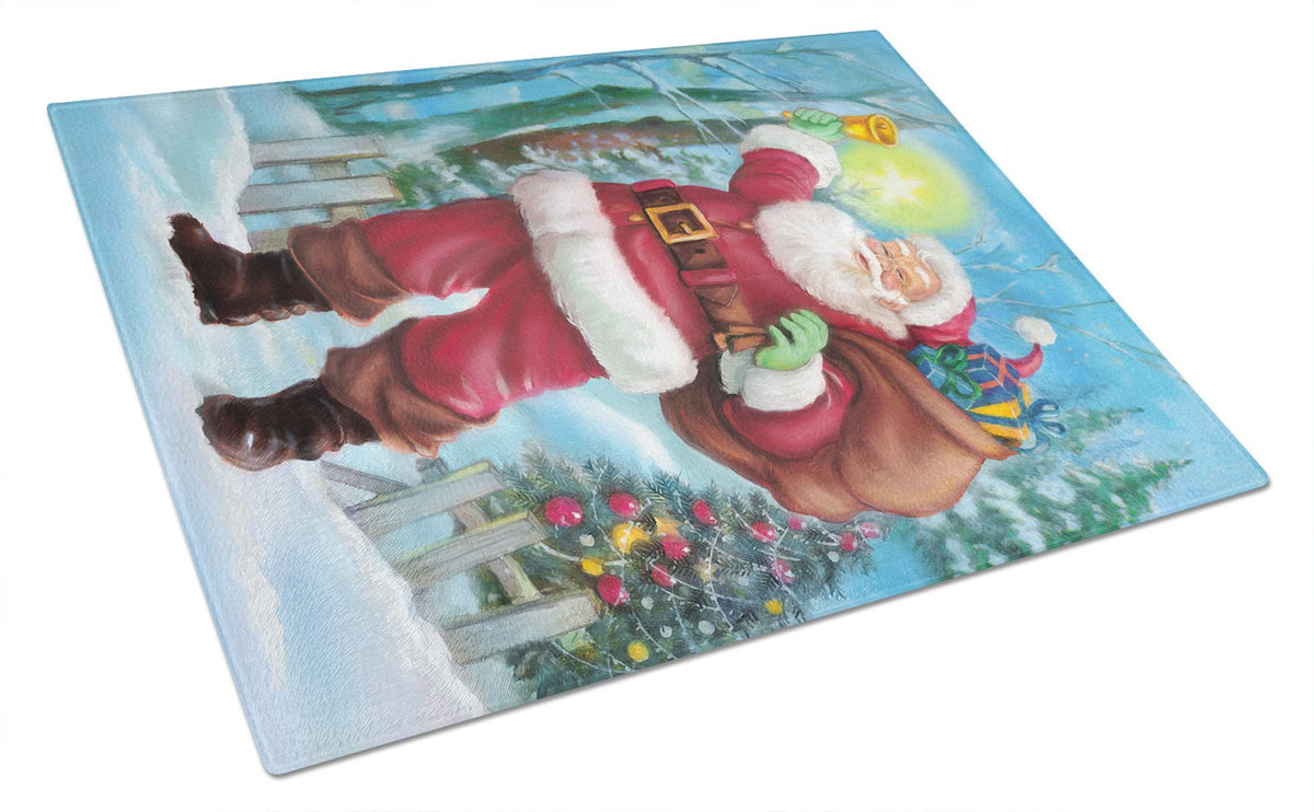 Christmas Santa Rining the Bell Glass Cutting Board Large APH5001LCB by Caroline&#39;s Treasures