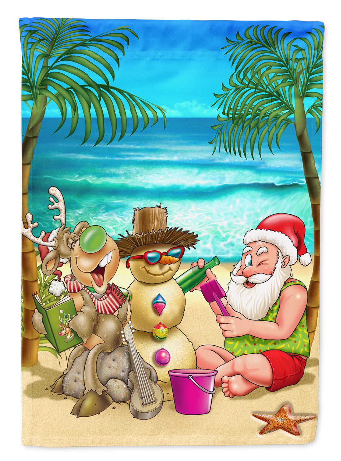 Beach Christmas Santa Claus and Sandman Flag Garden Size APH5148GF