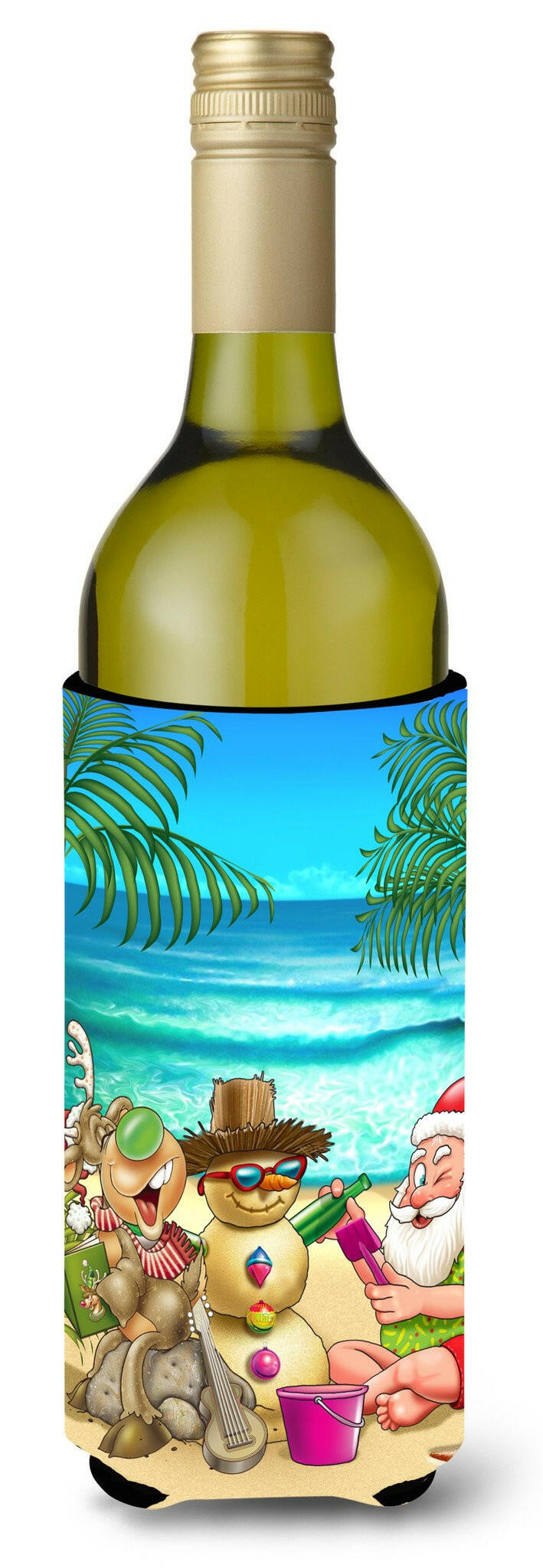 Beach Christmas Santa Claus and Sandman Wine Bottle Beverage Insulator Hugger APH5148LITERK by Caroline&#39;s Treasures