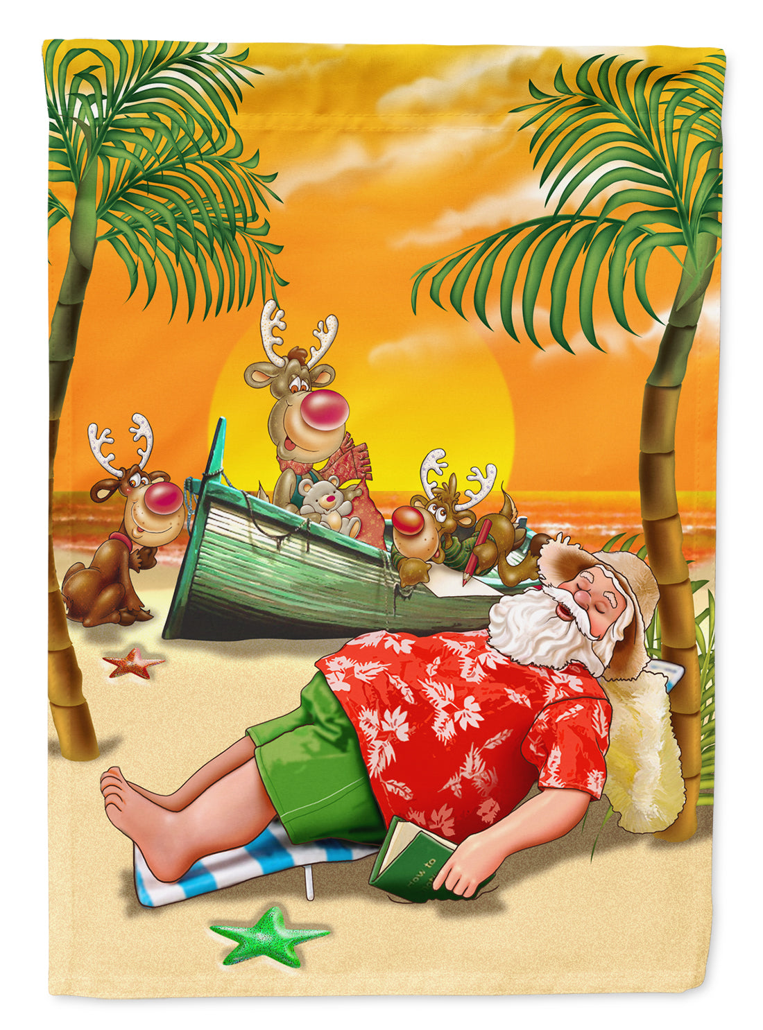 Beach Christmas Santa Claus Napping Flag Canvas House Size APH5149CHF  the-store.com.