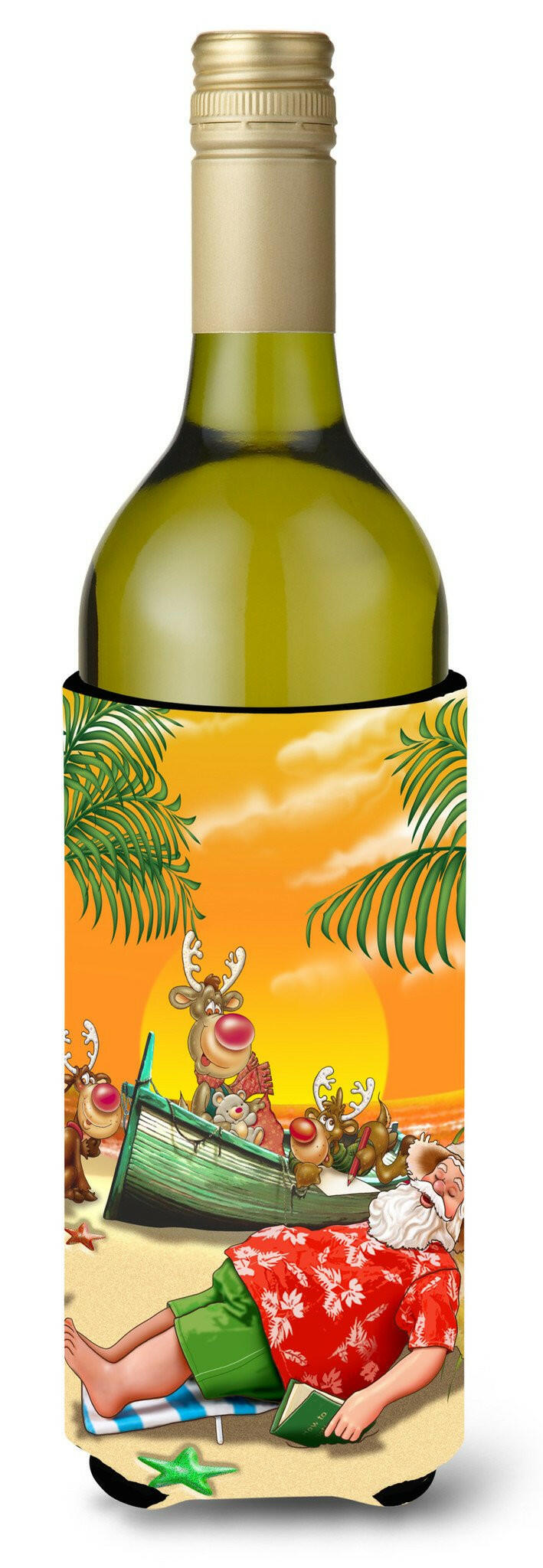 Beach Christmas Santa Claus Napping Wine Bottle Beverage Insulator Hugger APH5149LITERK by Caroline's Treasures