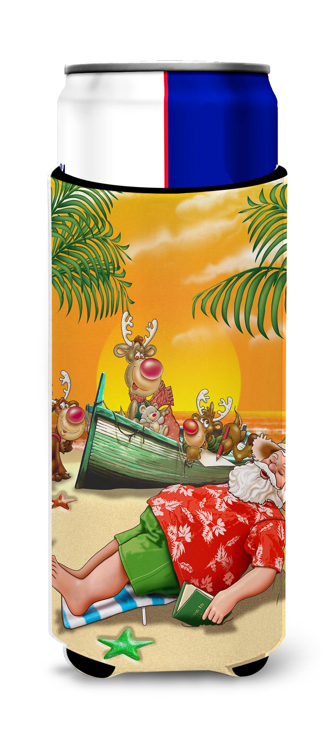 Beach Christmas Santa Claus Napping Ultra Beverage Insulators for slim cans APH5149MUK  the-store.com.