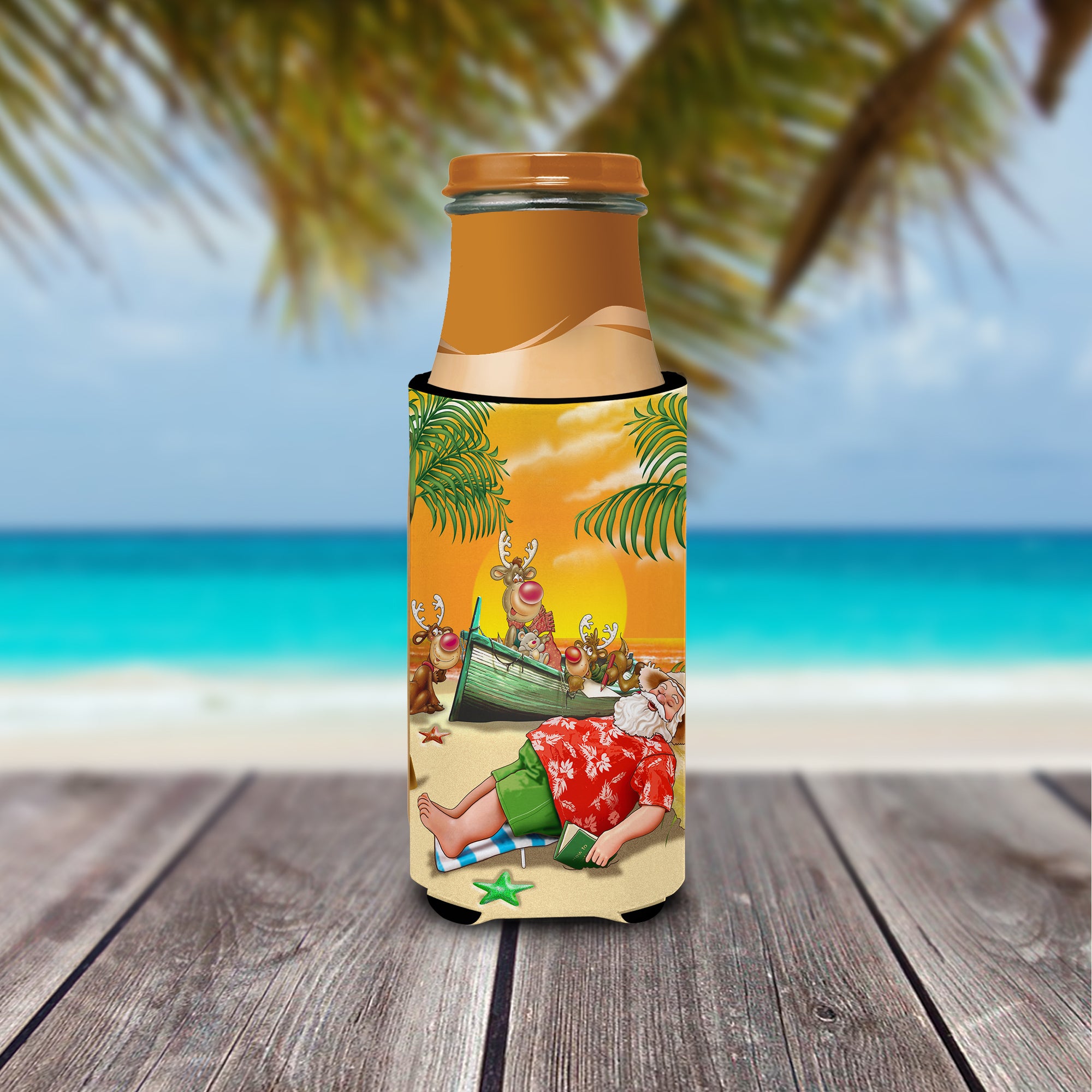 Beach Christmas Santa Claus Sieste Ultra Beverage Isolateurs pour canettes minces APH5149MUK