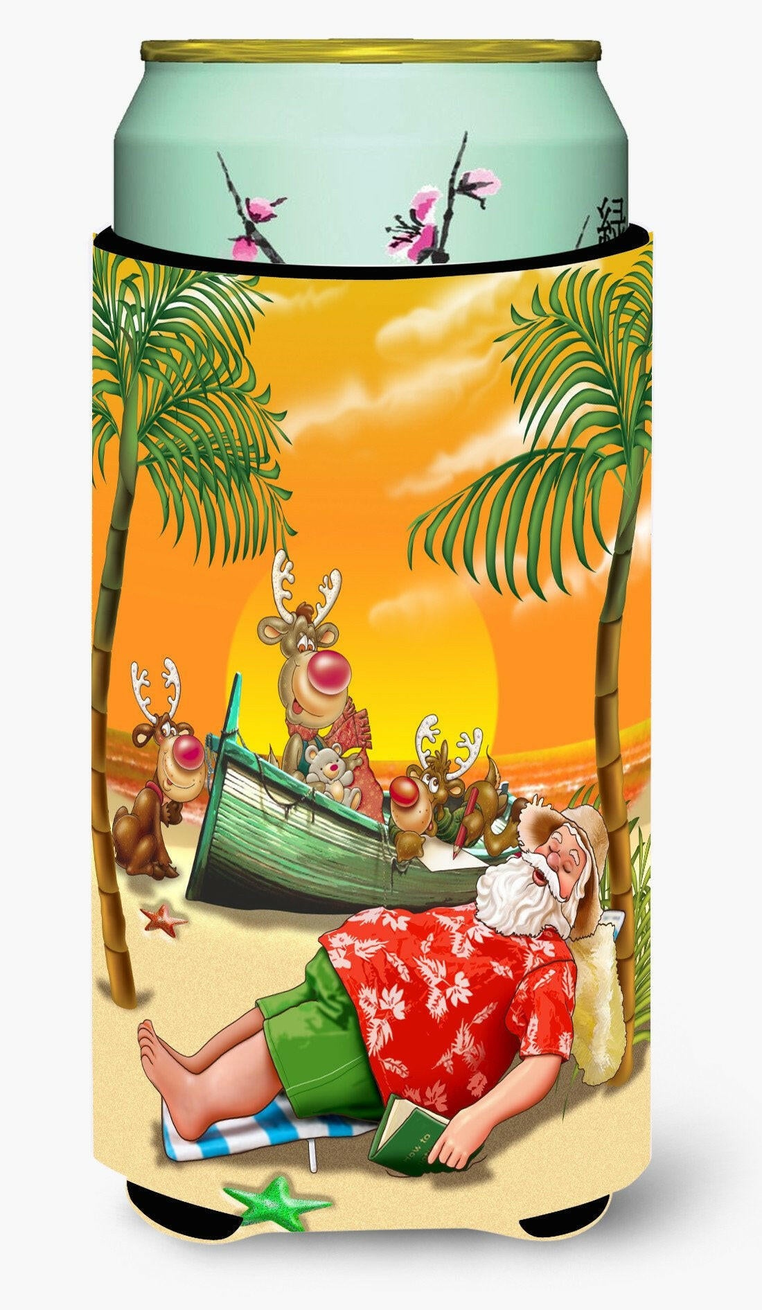 Beach Christmas Santa Claus Napping Tall Boy Beverage Insulator Hugger APH5149TBC by Caroline&#39;s Treasures
