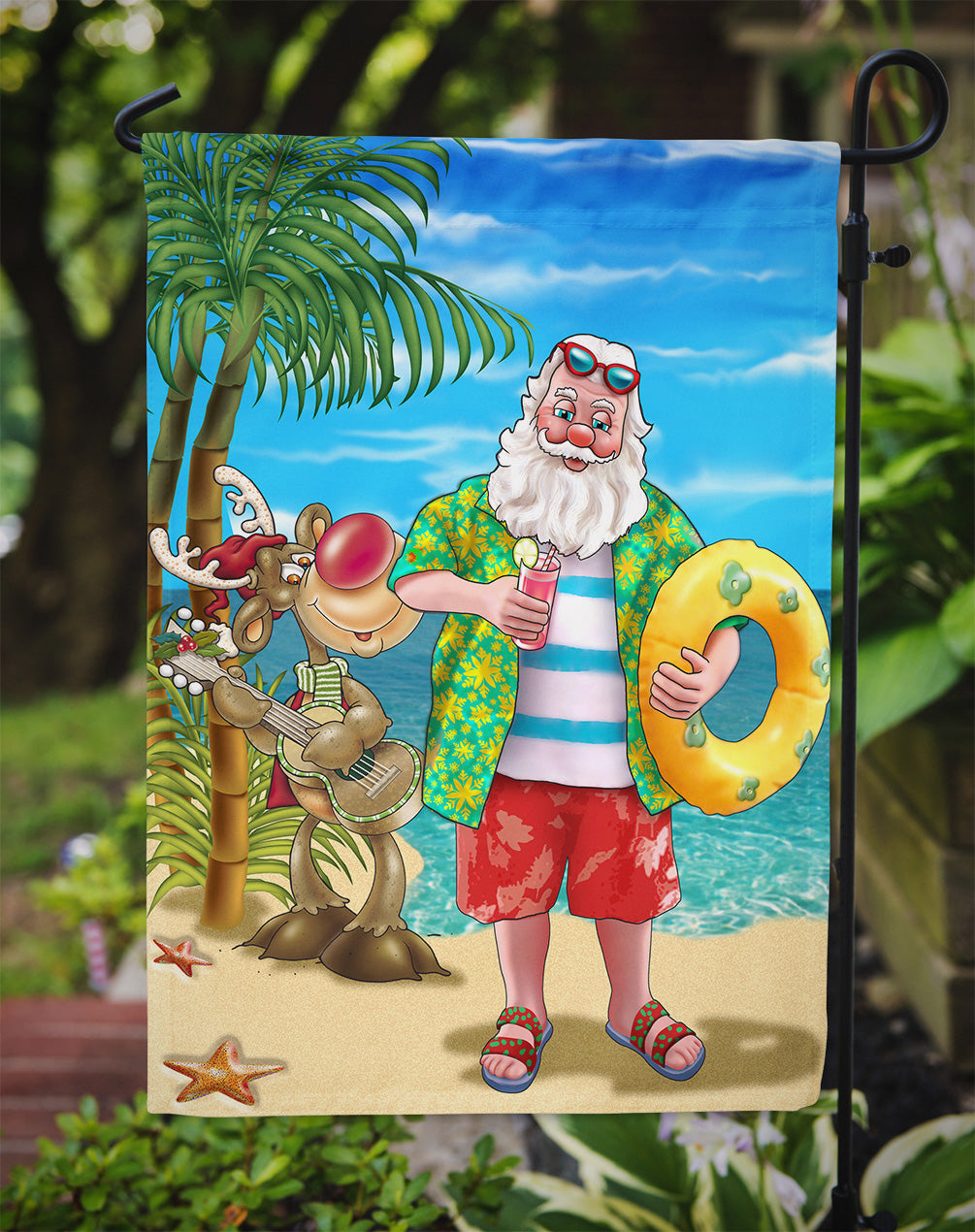 Beach Christmas Santa Claus Swimming Flag Garden Size APH5150GF