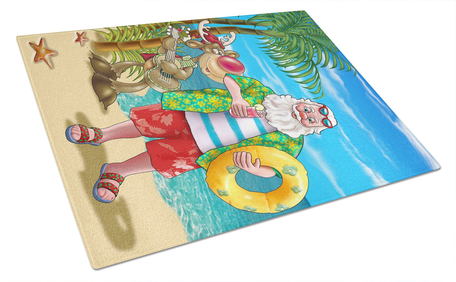 Beach Christmas Santa Claus Swimming Glass Cutting Board Large APH5150LCB by Caroline's Treasures