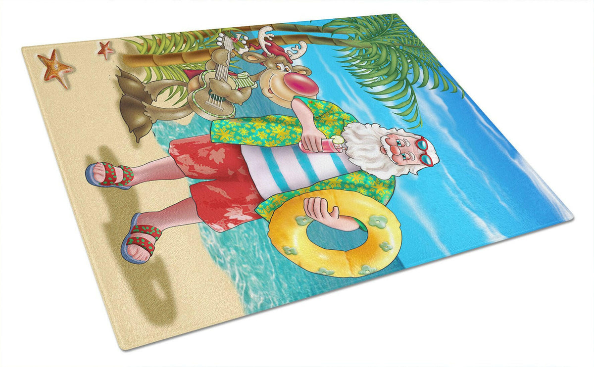 Beach Christmas Santa Claus Swimming Glass Cutting Board Large APH5150LCB by Caroline&#39;s Treasures