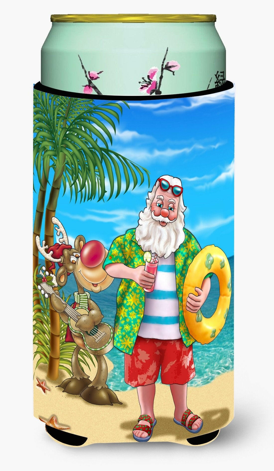 Beach Christmas Santa Claus Swimming Tall Boy Beverage Insulator Hugger APH5150TBC by Caroline&#39;s Treasures