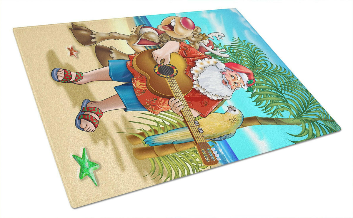 Beach Christmas Santa Claus Island Time Glass Cutting Board Large APH5151LCB by Caroline&#39;s Treasures