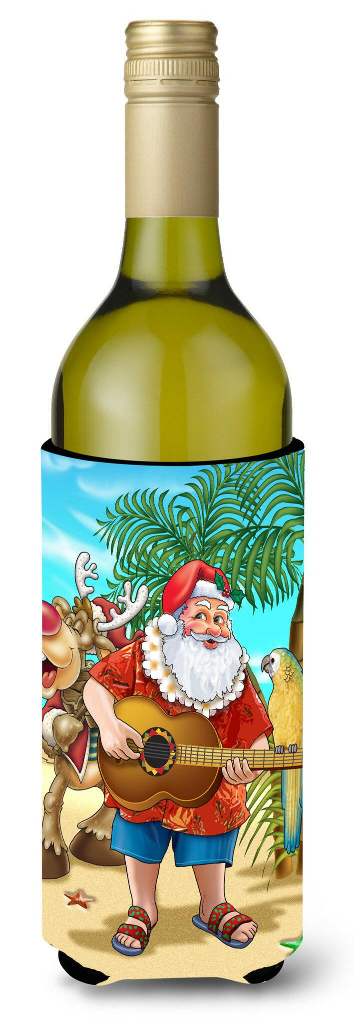Beach Christmas Santa Claus Island Time Wine Bottle Beverage Insulator Hugger APH5151LITERK by Caroline&#39;s Treasures