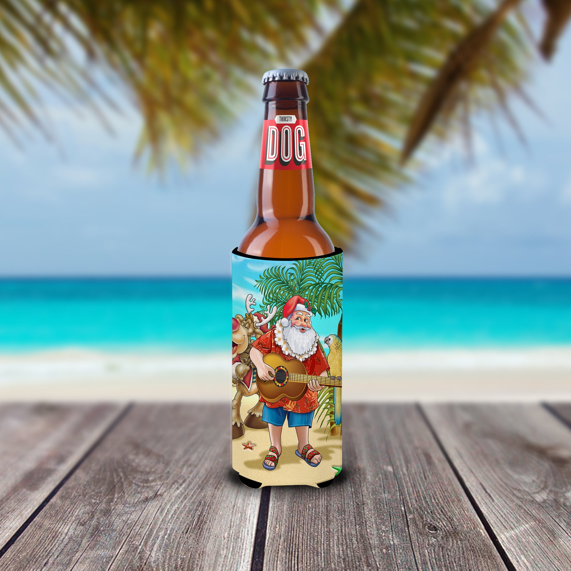 Beach Christmas Santa Claus Island Time Ultra Beverage Isolateurs pour canettes minces APH5151MUK