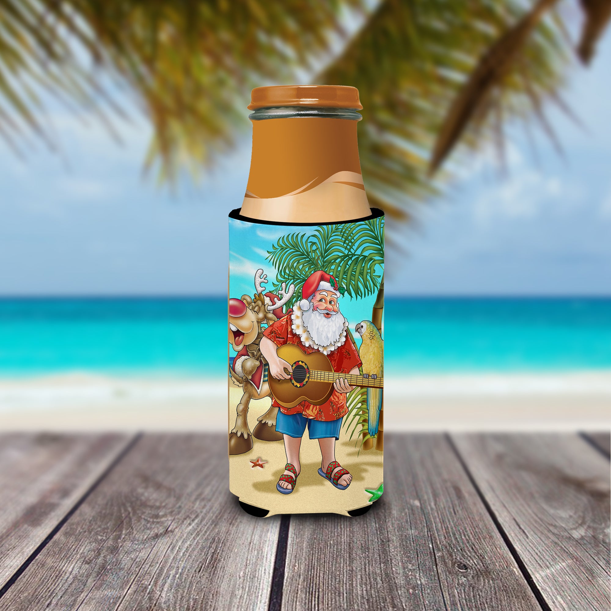 Beach Christmas Santa Claus Island Time Ultra Beverage Isolateurs pour canettes minces APH5151MUK