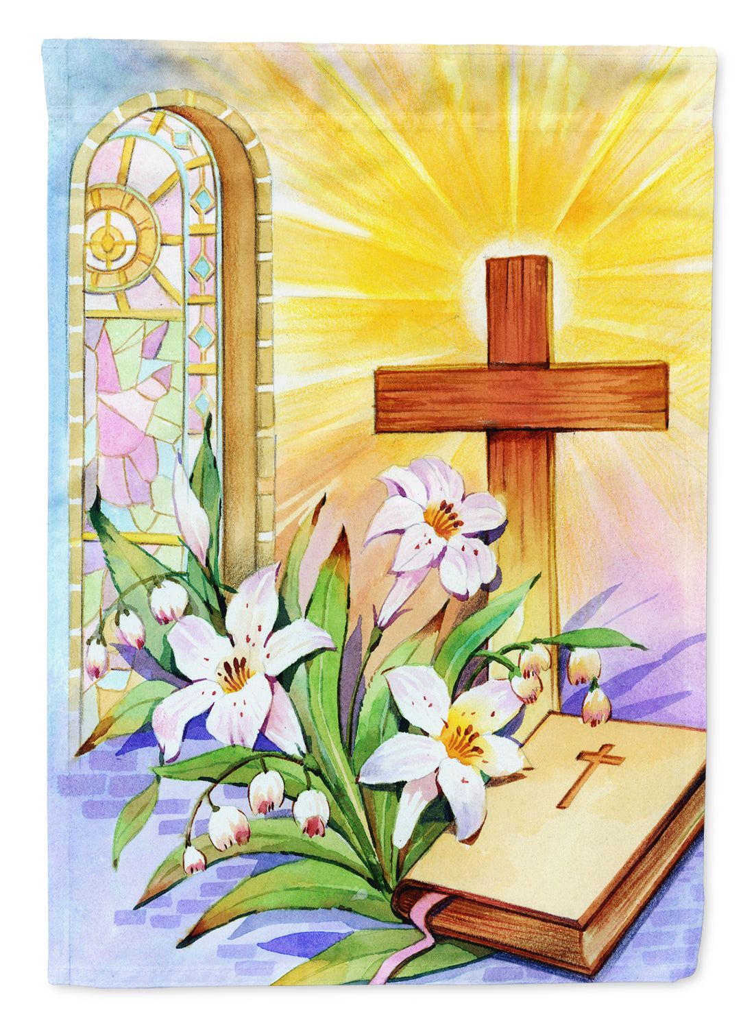 Easter Cross and Bible in Stain Glass Window Flag Garden Size APH5433GF