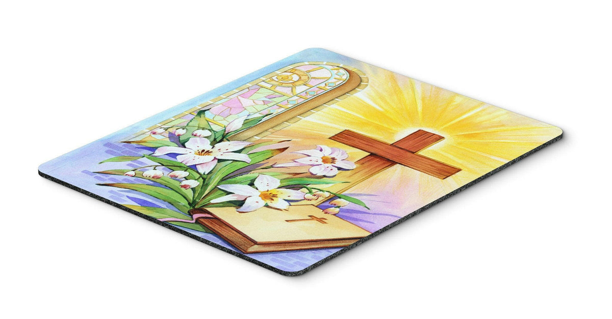 Easter Cross and Bible in Stain Glass Window Mouse Pad, Hot Pad or Trivet APH5433MP by Caroline&#39;s Treasures