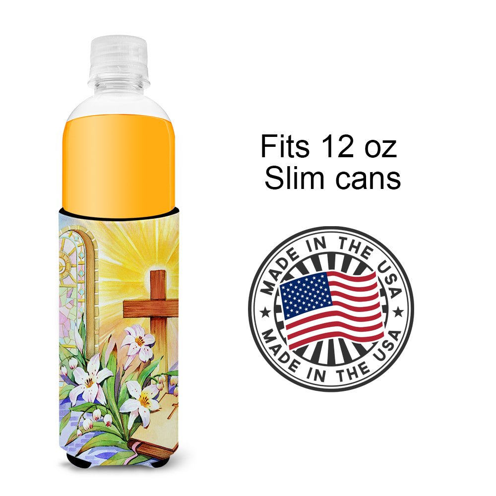 Easter Cross and Bible in Stain Glass Window Ultra Beverage Insulators for slim cans APH5433MUK  the-store.com.