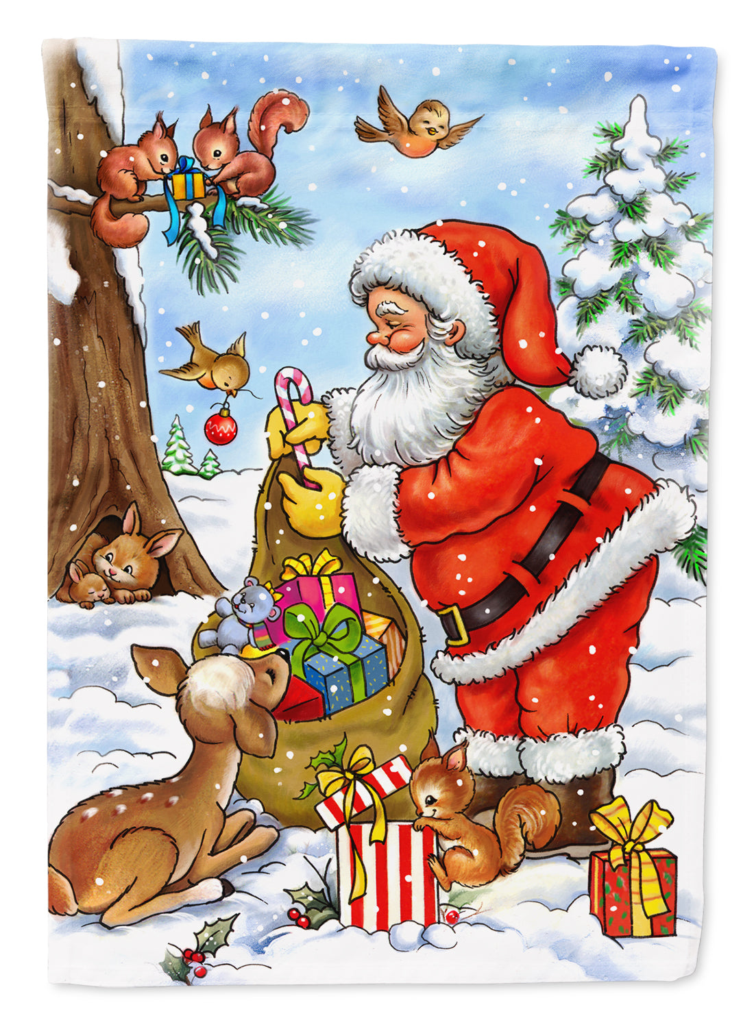 Christmas Santa Claus handing out presents Flag Canvas House Size APH5444CHF  the-store.com.