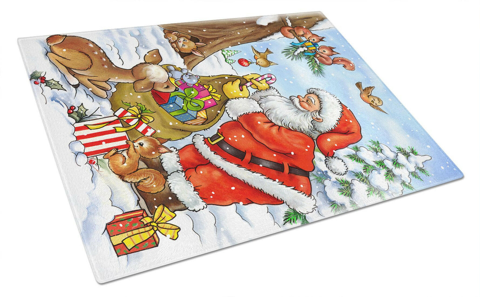 Christmas Santa Claus handing out presents Glass Cutting Board Large APH5444LCB by Caroline's Treasures