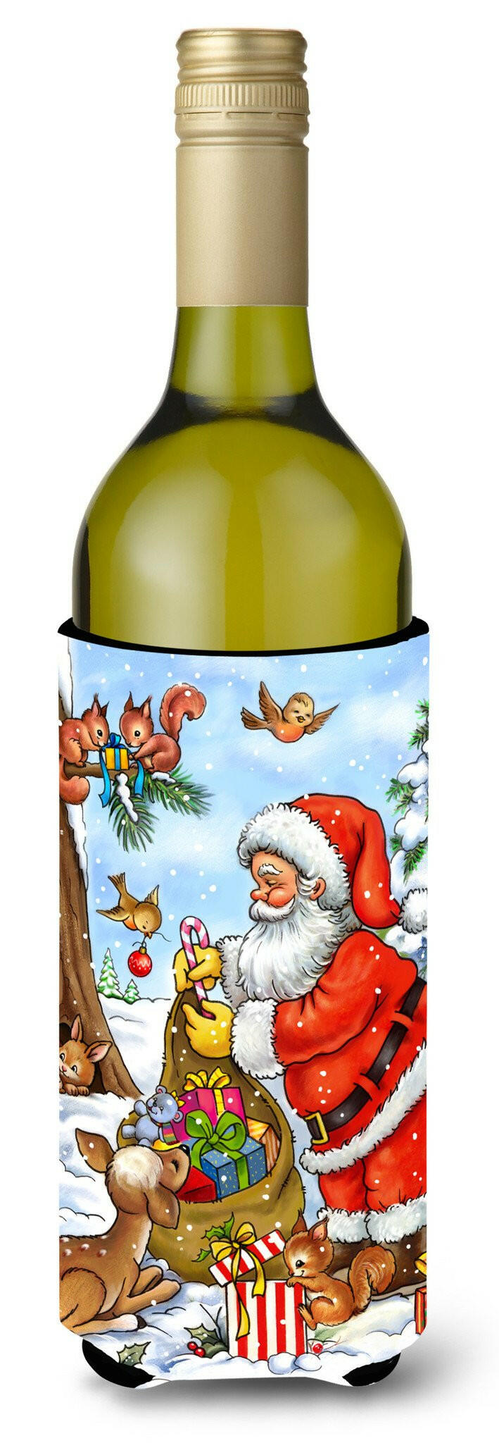 Christmas Santa Claus handing out presents Wine Bottle Beverage Insulator Hugger APH5444LITERK by Caroline&#39;s Treasures