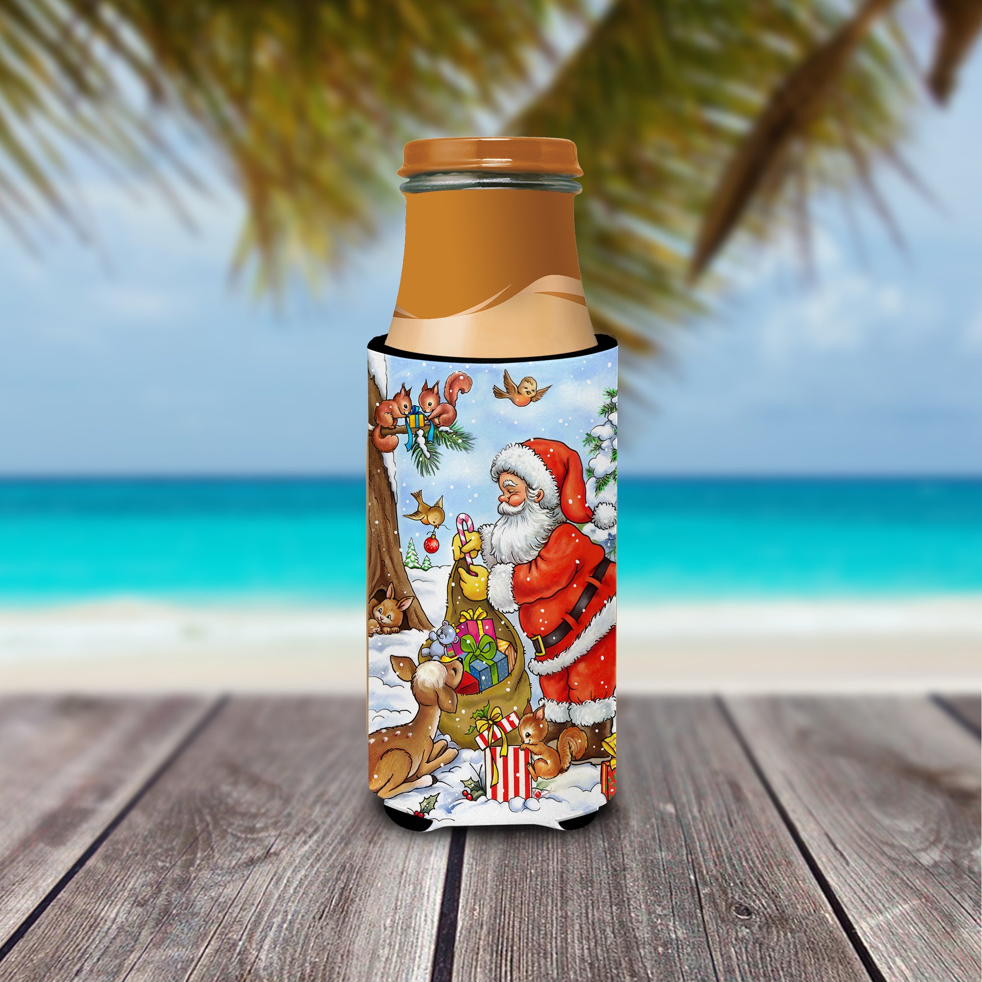 Christmas Santa Claus handing out presents Ultra Beverage Insulators for slim cans APH5444MUK  the-store.com.