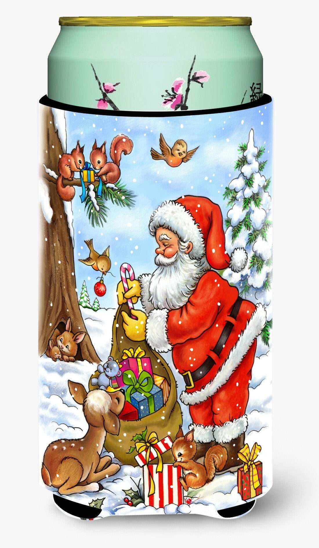 Christmas Santa Claus handing out presents Tall Boy Beverage Insulator Hugger APH5444TBC by Caroline&#39;s Treasures