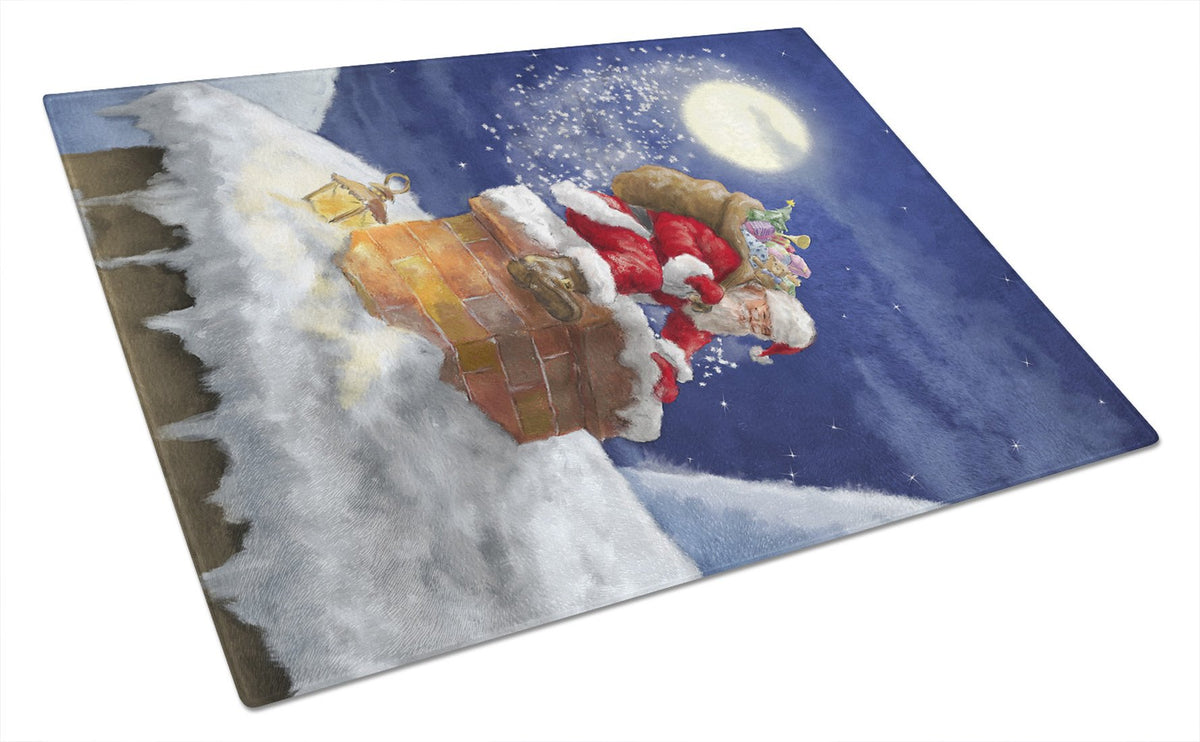 Christmas Santa Claus in the Chimney Glass Cutting Board Large APH5479LCB by Caroline&#39;s Treasures