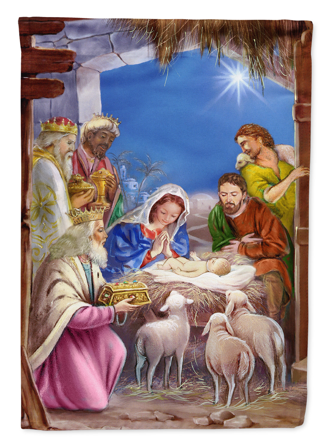 Les Rois Mages à la Nativité Noël Drapeau Toile Maison Taille APH5603CHF