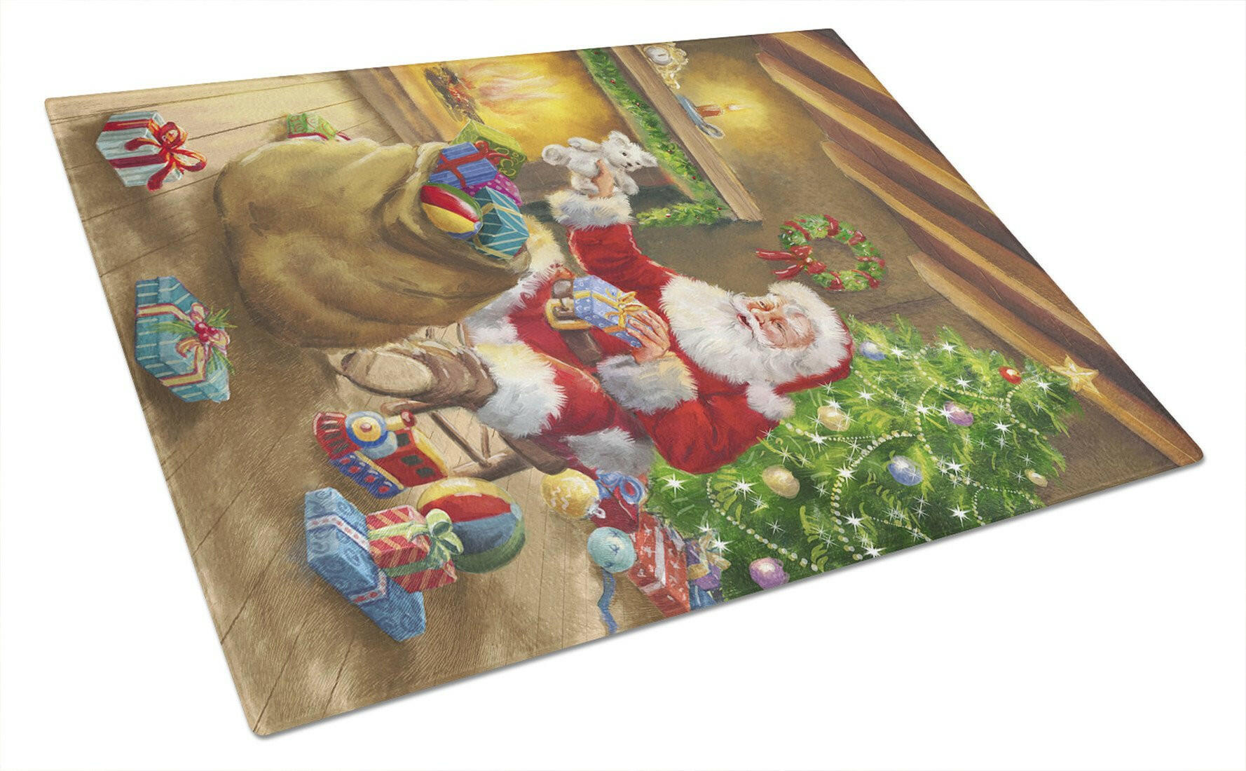 Christmas Santa Claus Unloading Toys Glass Cutting Board Large APH5793LCB by Caroline's Treasures