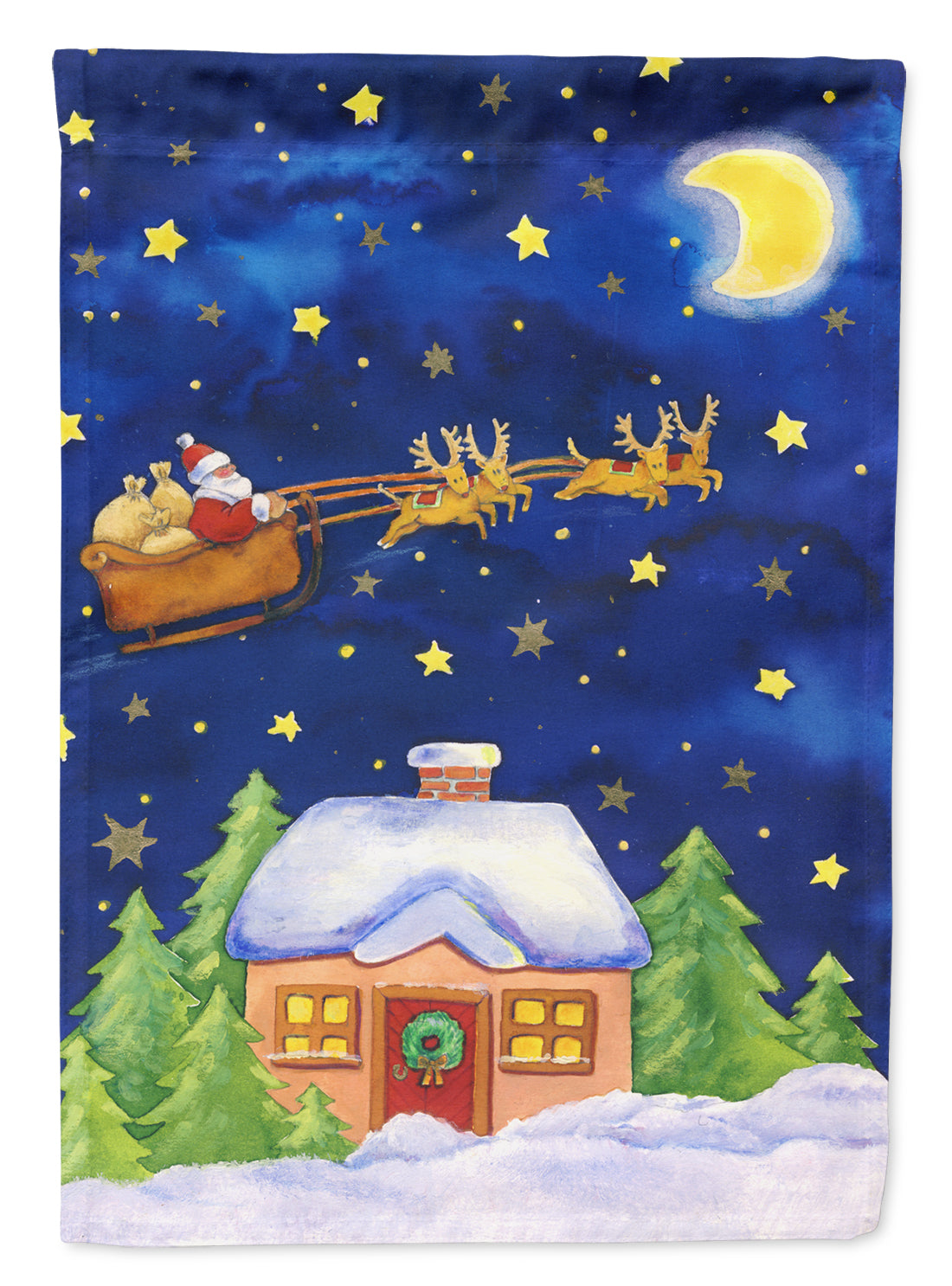 Christmas Santa Claus Across the Sky Flag Canvas House Size APH5898CHF  the-store.com.