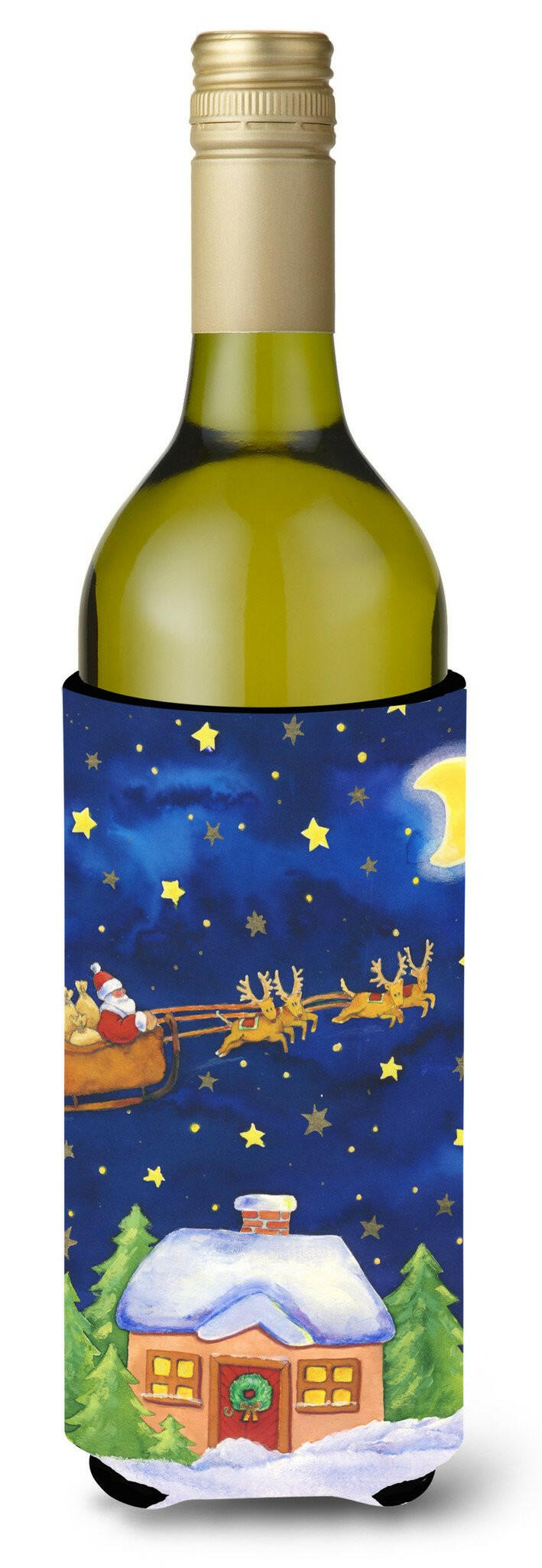 Christmas Santa Claus Across the Sky Wine Bottle Beverage Insulator Hugger APH5898LITERK by Caroline's Treasures