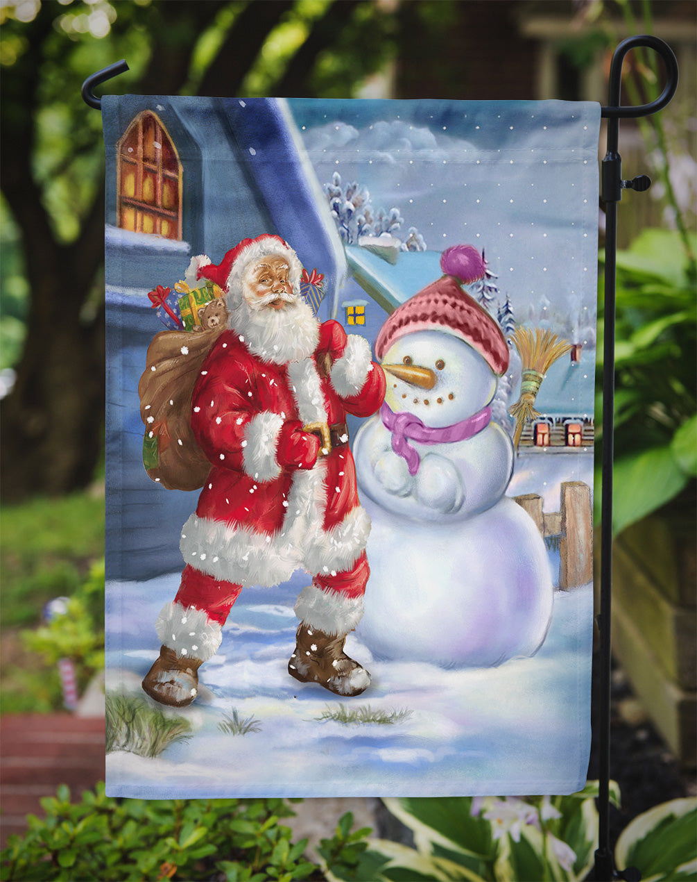 Christmas Santa Claus and Snowman Flag Garden Size APH6200GF
