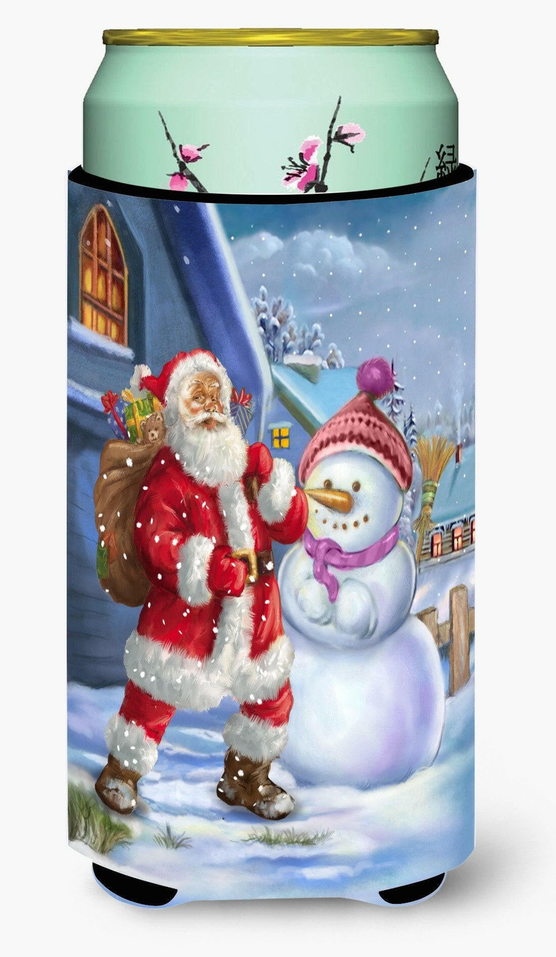 Christmas Santa Claus and Snowman Tall Boy Beverage Insulator Hugger APH6200TBC by Caroline's Treasures