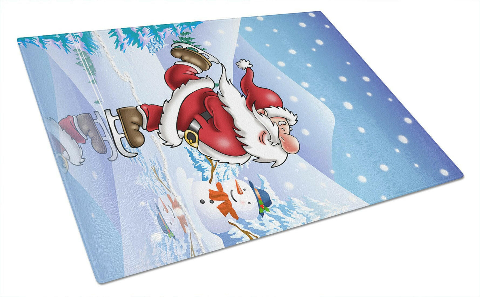 Christmas Santa Claus Ice Skating Glass Cutting Board Large APH6386LCB by Caroline's Treasures