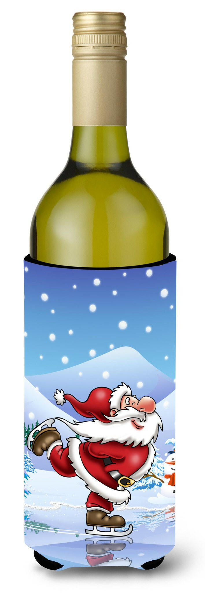 Christmas Santa Claus Ice Skating Wine Bottle Beverage Insulator Hugger APH6386LITERK by Caroline's Treasures