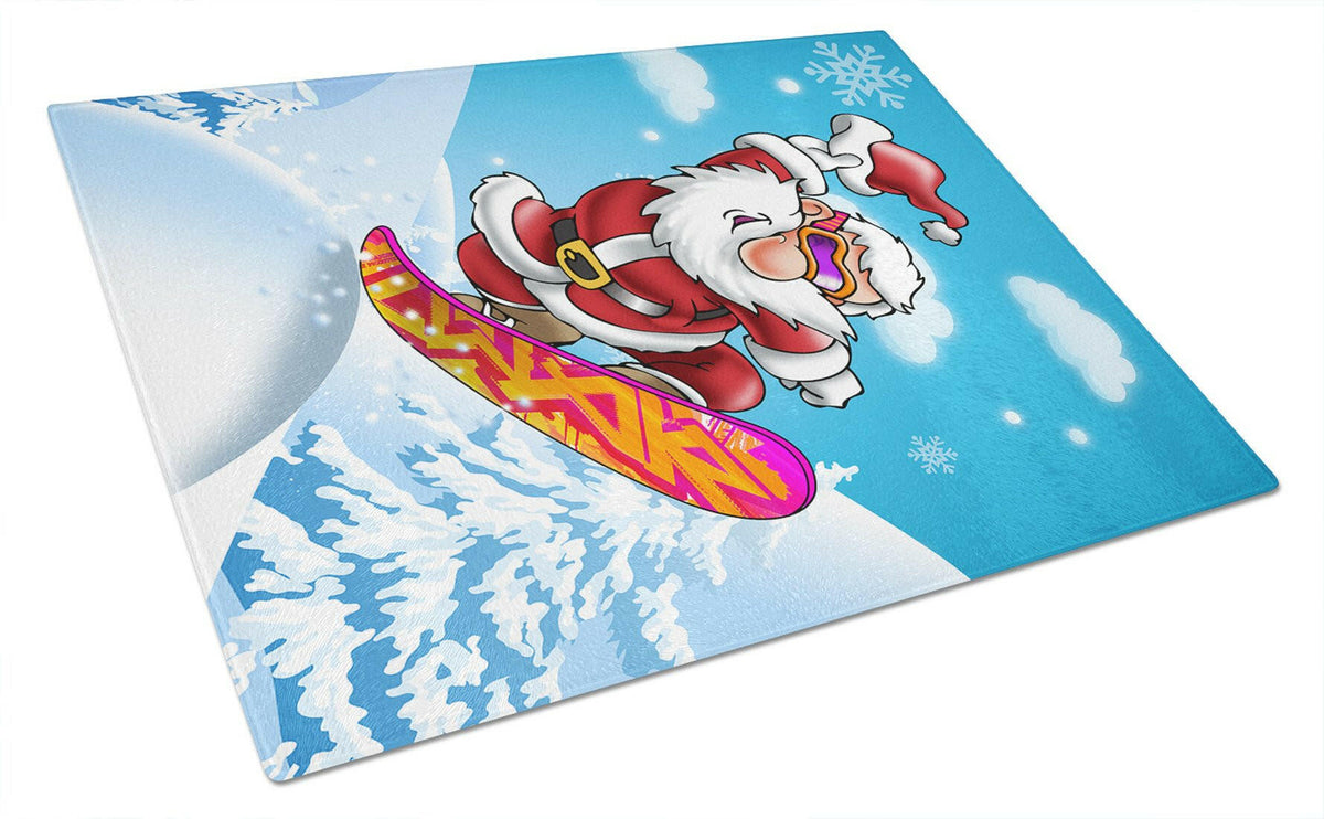 Christmas Santa Claus Snowboarding Glass Cutting Board Large APH6388LCB by Caroline&#39;s Treasures