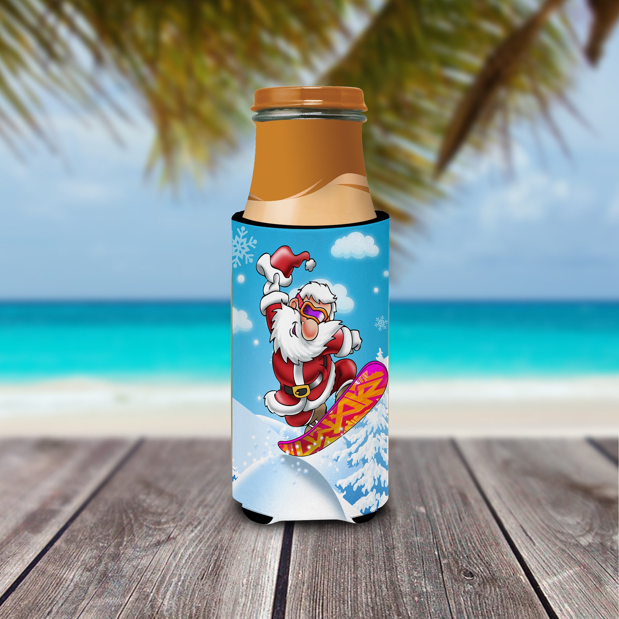 Christmas Santa Claus Snowboarding Ultra Beverage Insulators for slim cans APH6388MUK  the-store.com.