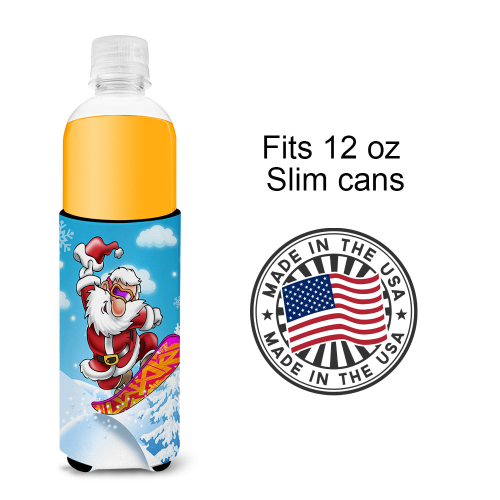 Isolateurs Ultra Beverage Snowboarding Père Noël de Noël pour canettes minces APH6388MUK