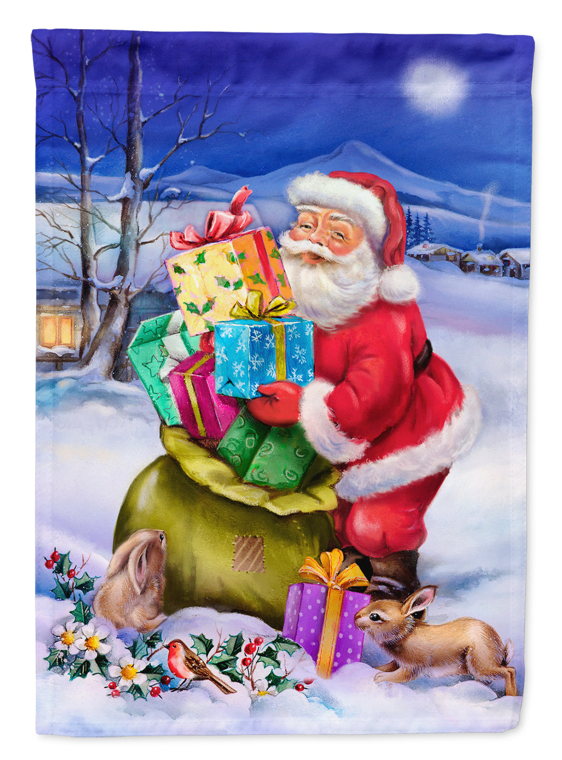 Drapeau de Noël Père Noël avec Lapins Taille Jardin APH6556GF