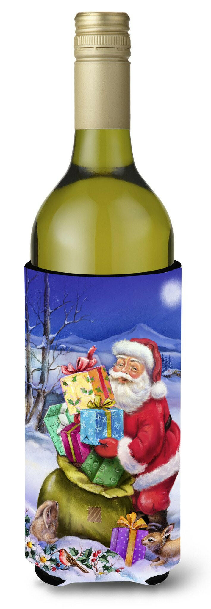 Christmas Santa Claus with Rabbits Wine Bottle Beverage Insulator Hugger APH6556LITERK by Caroline&#39;s Treasures