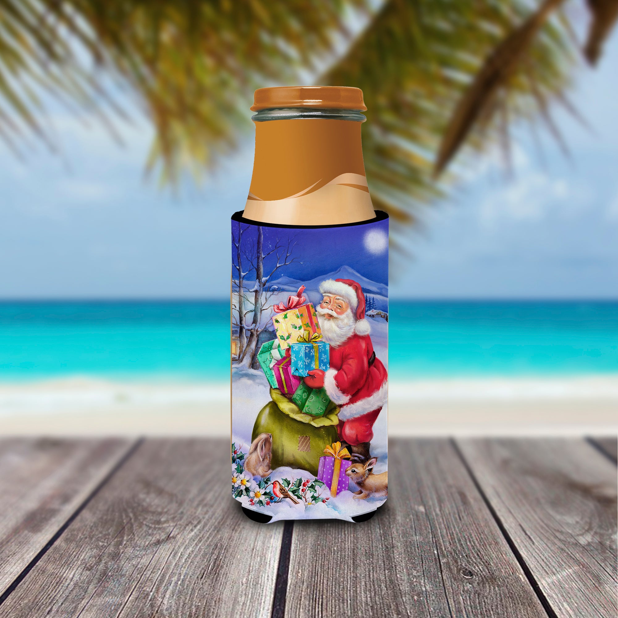 Christmas Santa Claus with Rabbits Ultra Beverage Insulators for slim cans APH6556MUK