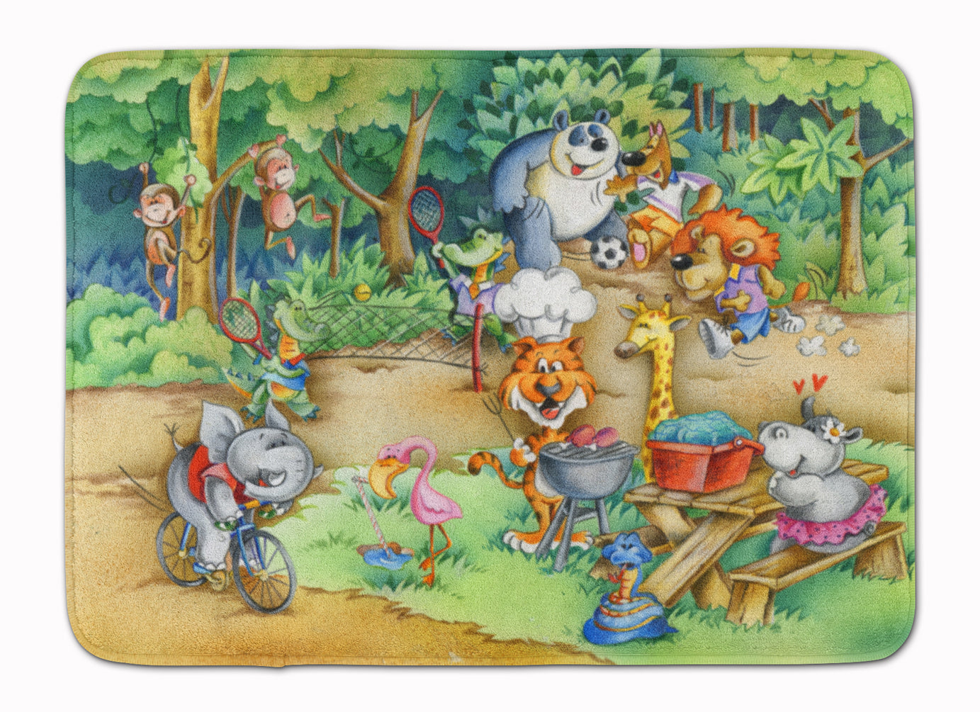 Animals at A Picnic Machine Washable Memory Foam Mat APH6821RUG - the-store.com