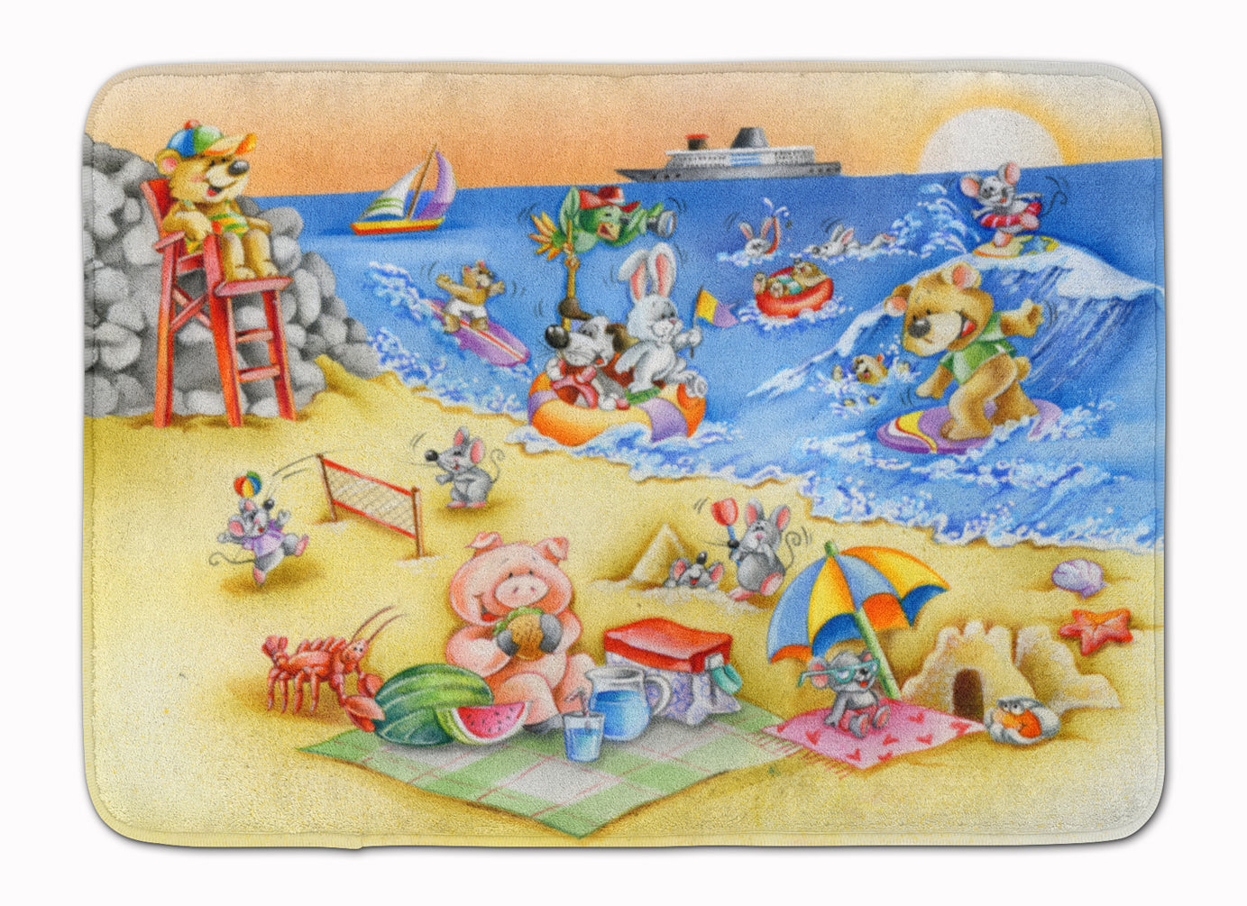 Animals Swimming at the Beach Machine Washable Memory Foam Mat APH6822RUG - the-store.com