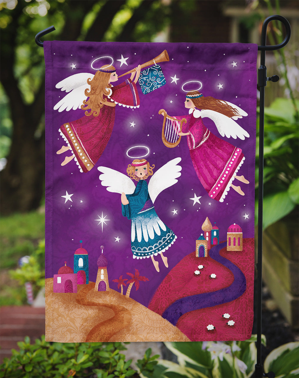 Christmas Angels in Purple Flag Garden Size APH7082GF.