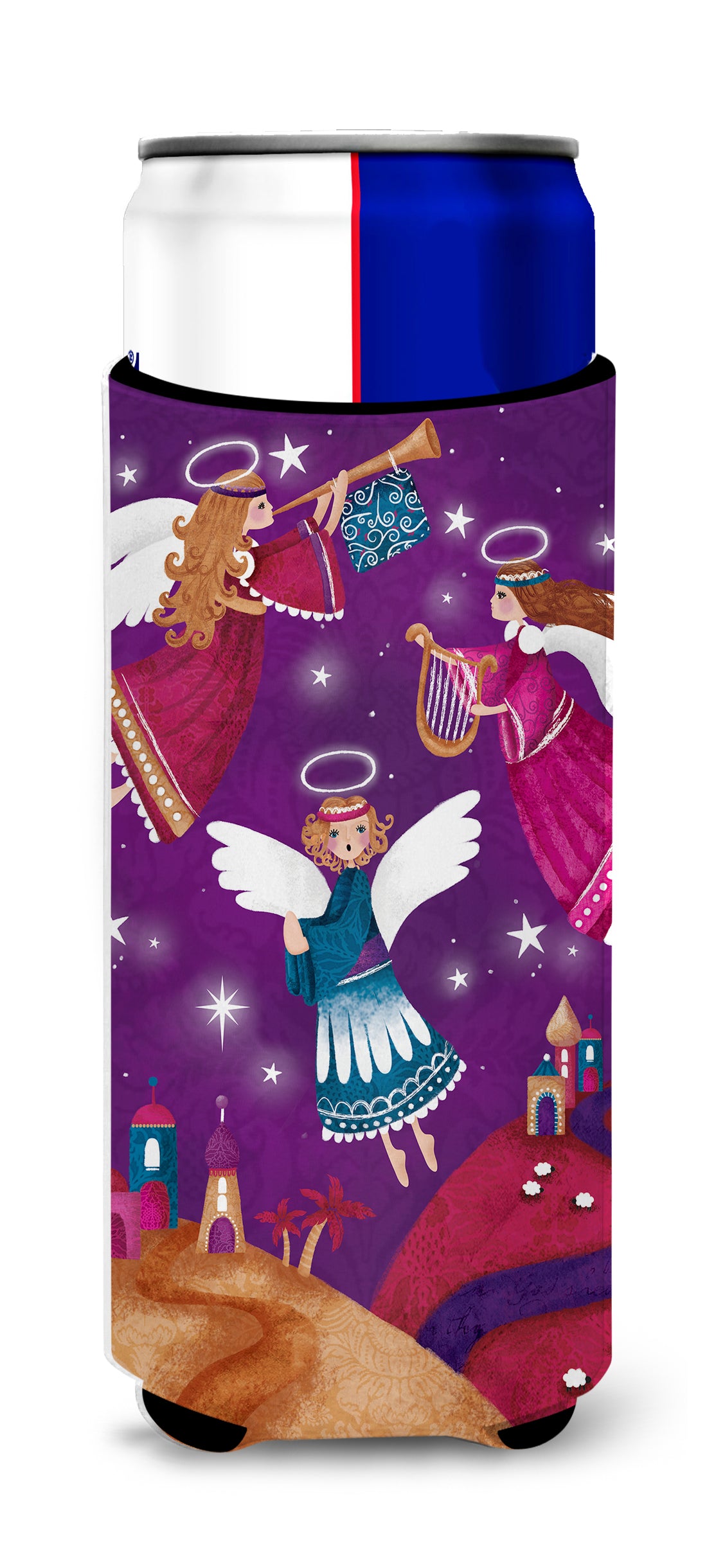 Christmas Angels in Purple Ultra Beverage Insulators for slim cans APH7082MUK